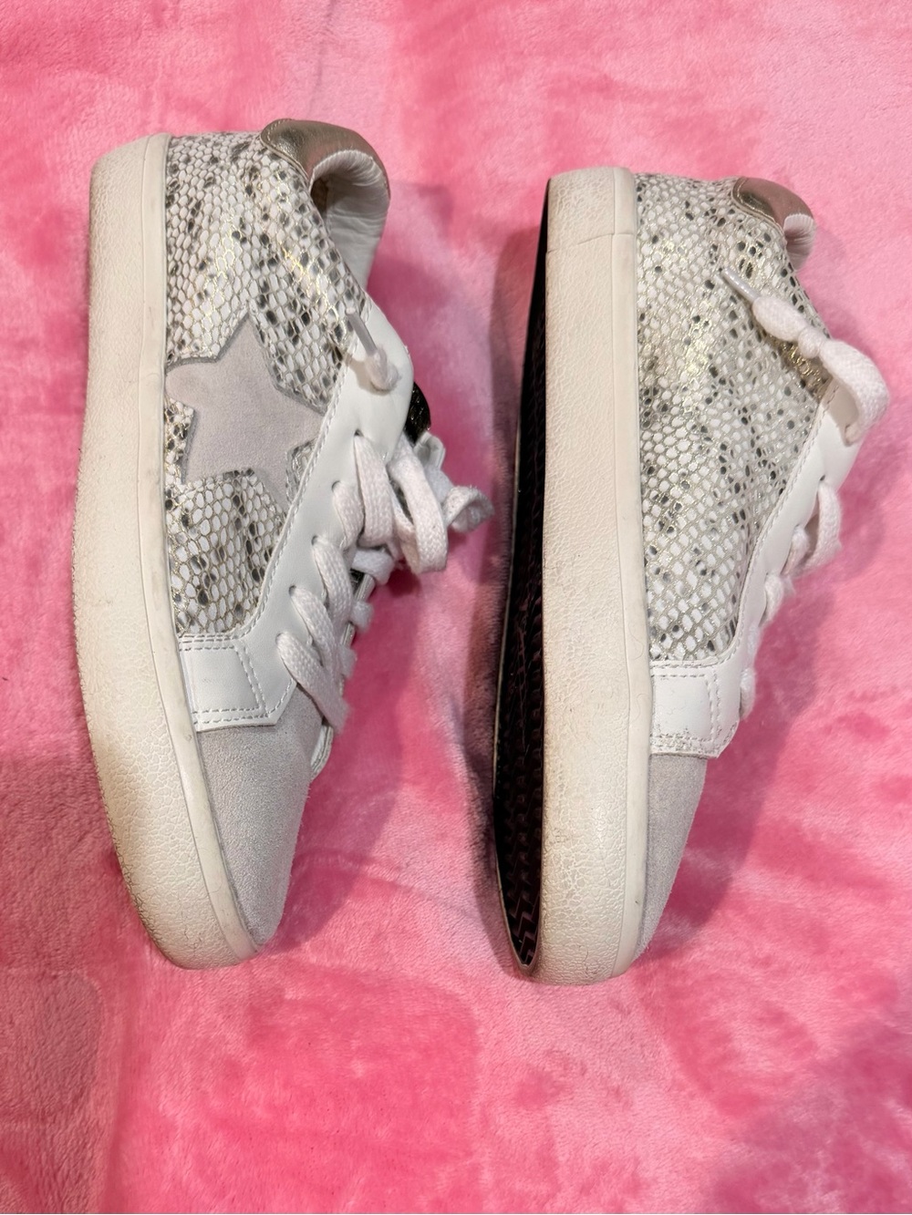 White & Metallic Snake-Print Women's Lace-Up Sneakers